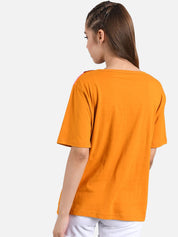 Kotty Women Orange & Maroon Colourblocked Round Neck T-shirt