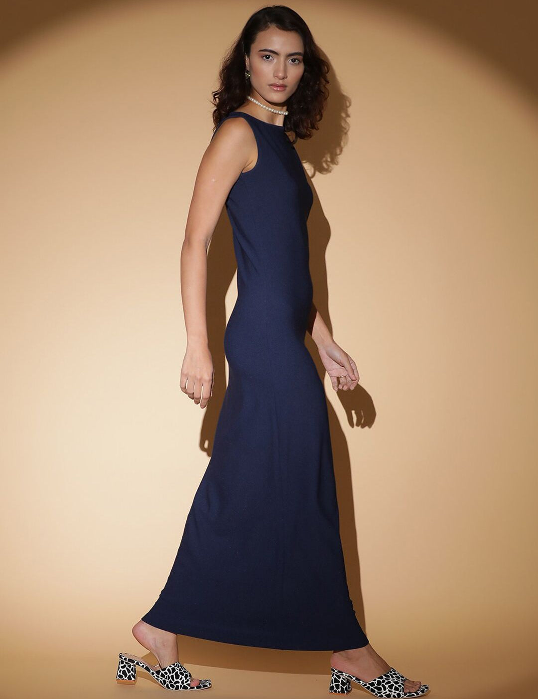 Stylecast X KOTTY Basics Navy Blue Boat Neck Maxi Dress
