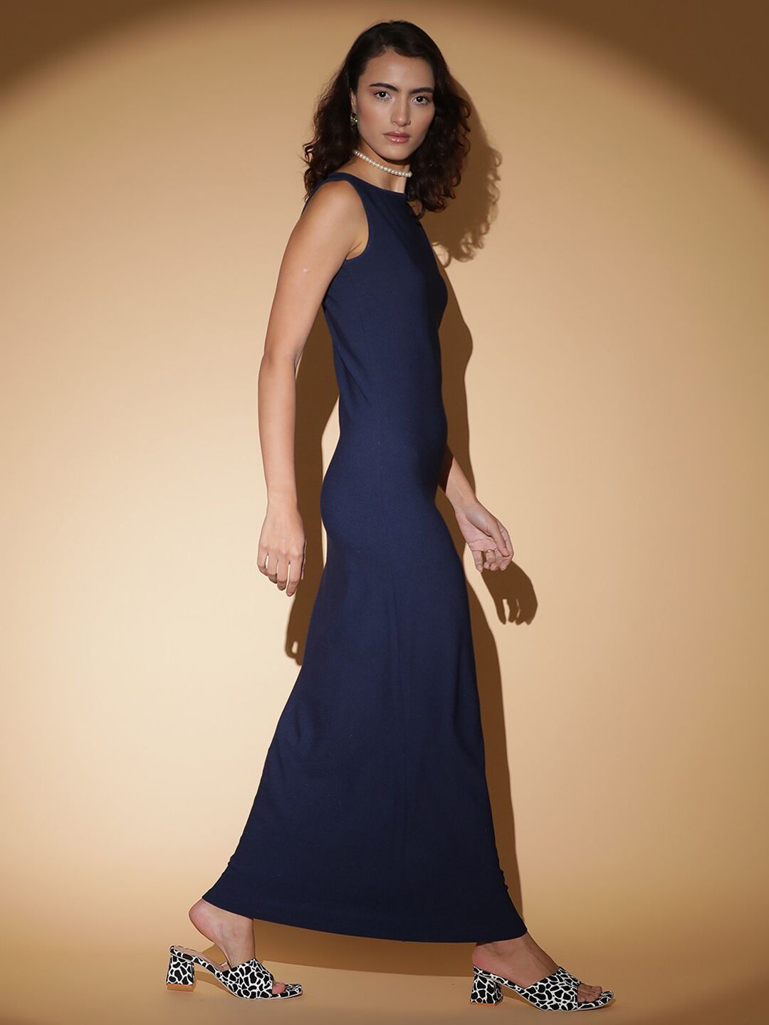Stylecast X KOTTY Basics Navy Blue Boat Neck Maxi Dress