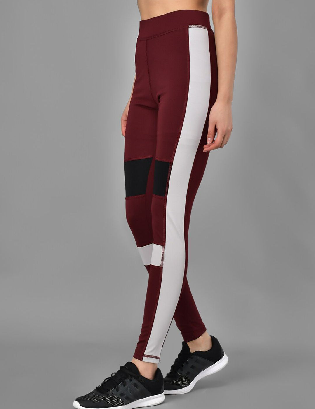 Kotty Women Maroon & Grey Colourblocked Training Or Gym Tights