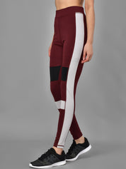 Kotty Women Maroon & Grey Colourblocked Training Or Gym Tights