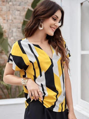 Kotty Yellow Abstract Printed Extended Sleeves Top