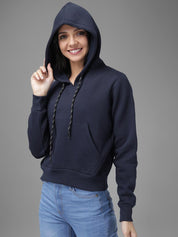 Kotty Women Blue Solid Hooded Sweatshirt