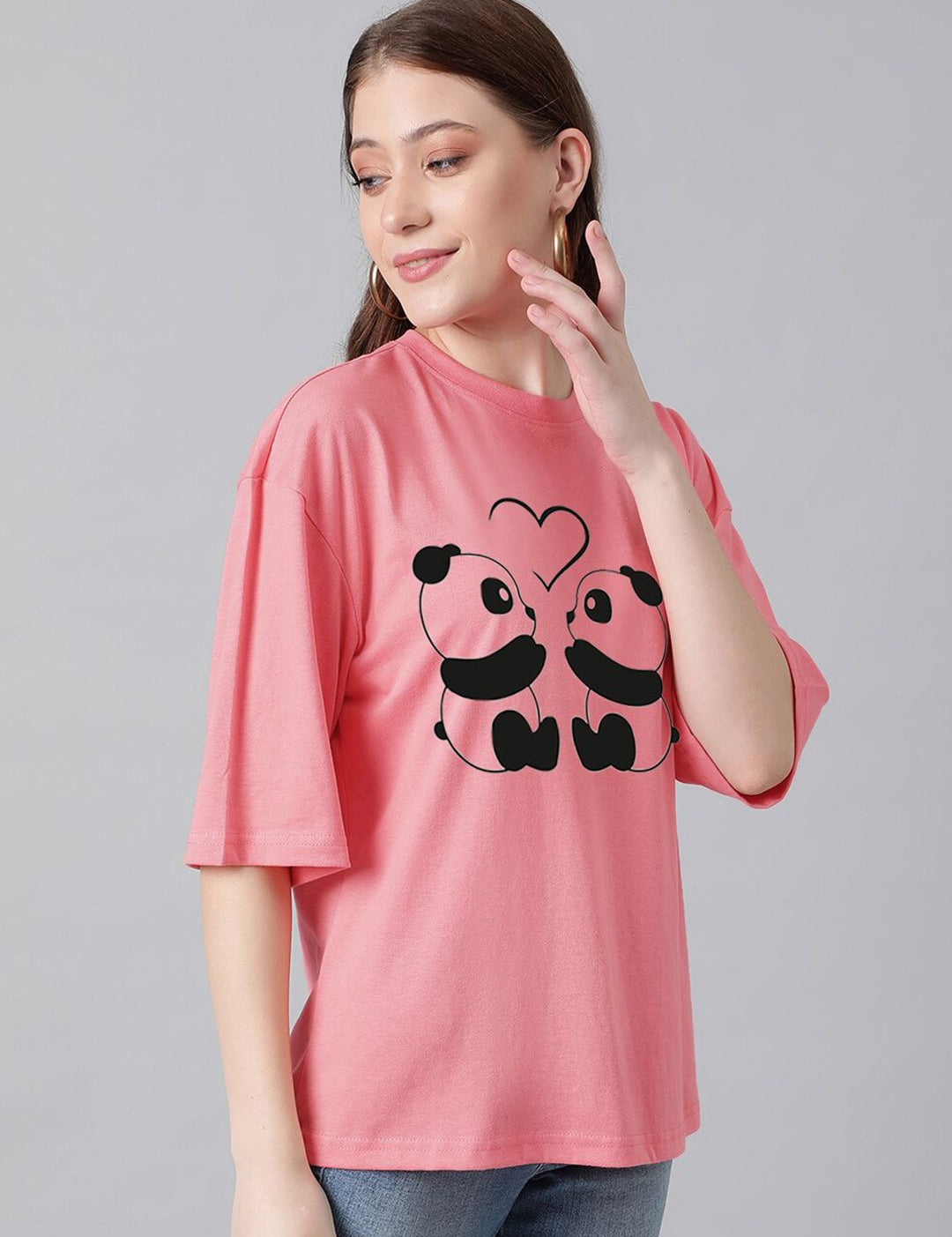 Kotty Graphic Printed Round Neck Drop-Shoulder Sleeves Oversized Fit Cotton T-Shirt