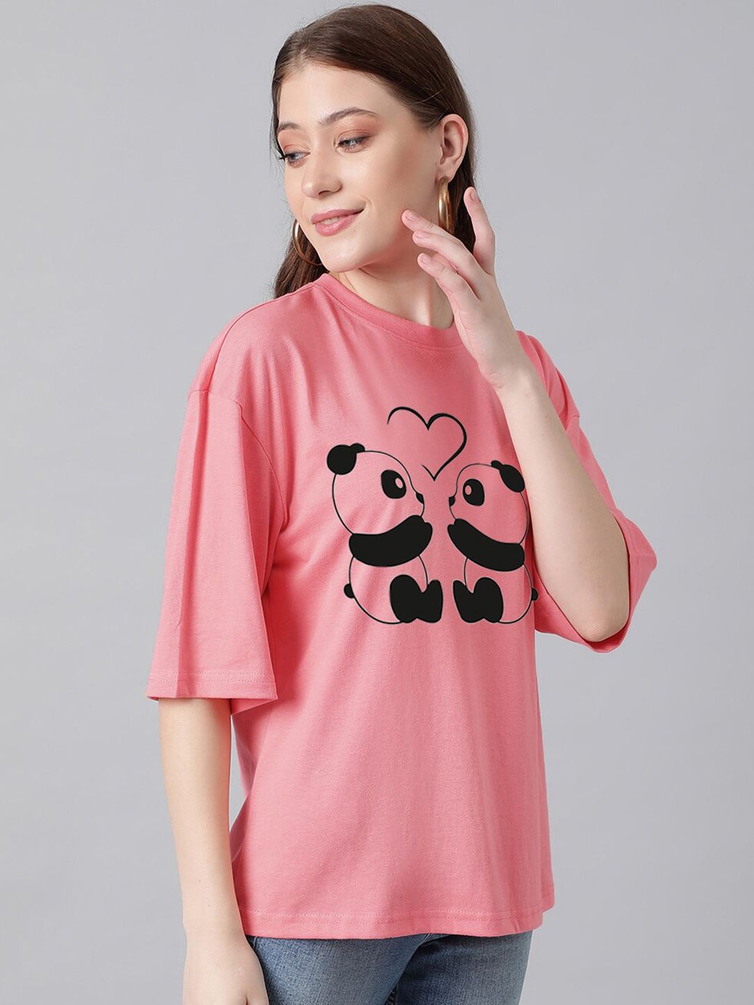 Kotty Graphic Printed Round Neck Drop-Shoulder Sleeves Oversized Fit Cotton T-Shirt