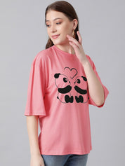 Kotty Graphic Printed Round Neck Drop-Shoulder Sleeves Oversized Fit Cotton T-Shirt