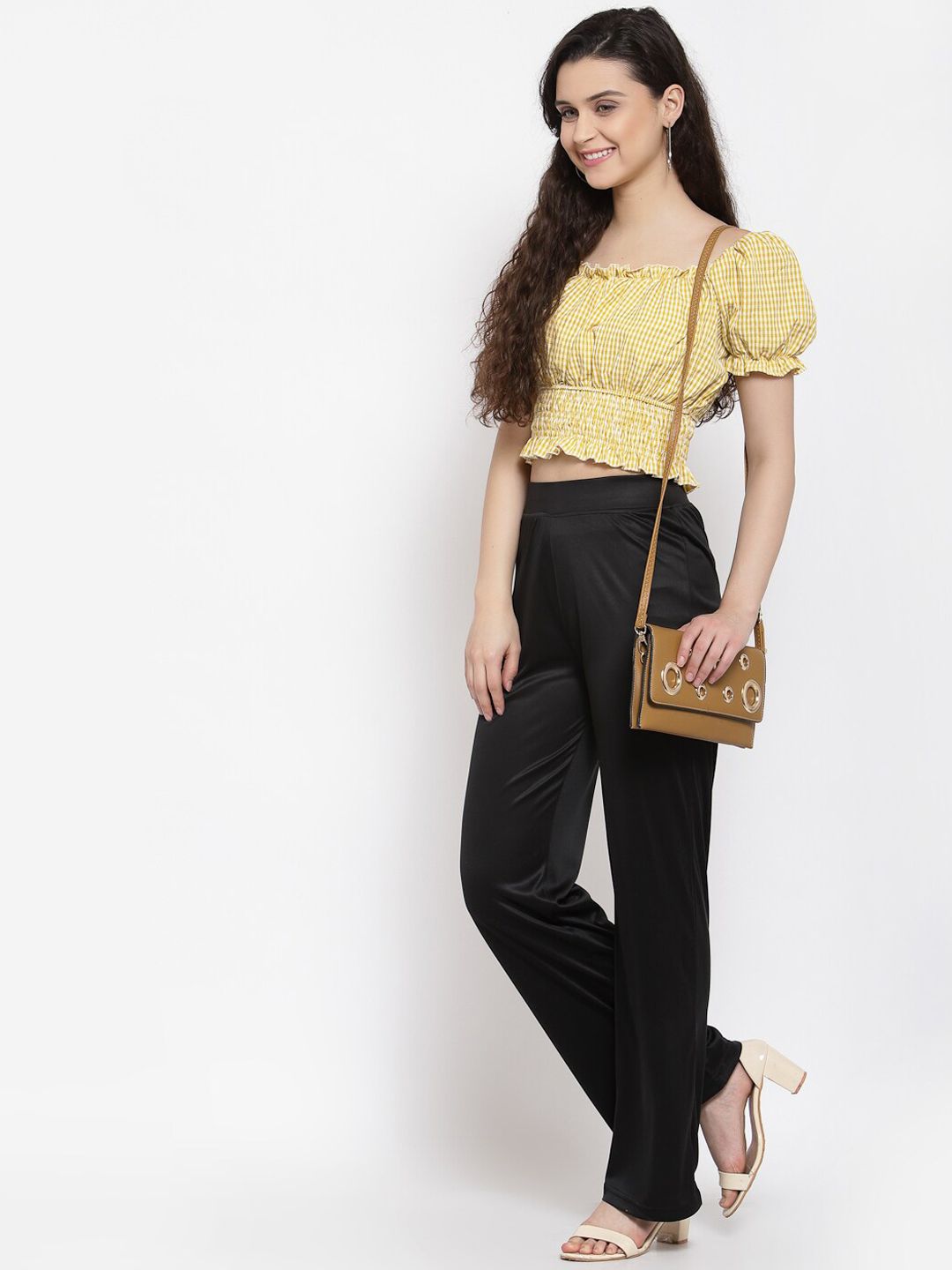 Kotty Women Black Flared High-Rise Parallel Trousers Parallel Trousers