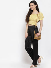 Kotty Women Black Flared High-Rise Parallel Trousers Parallel Trousers