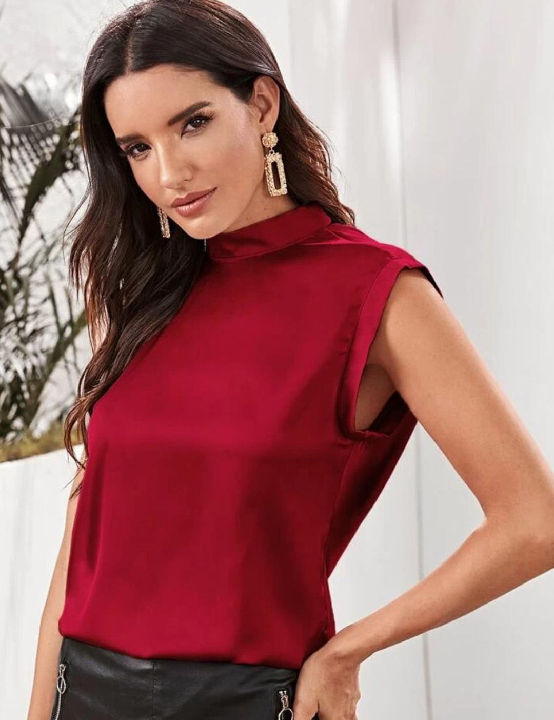 KOTTY BIZwear High Neck Extended Sleeves Satin Top