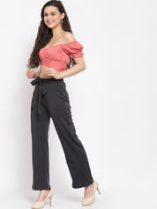 Kotty Women Black Flared High-Rise Parallel Trousers Parallel Trousers