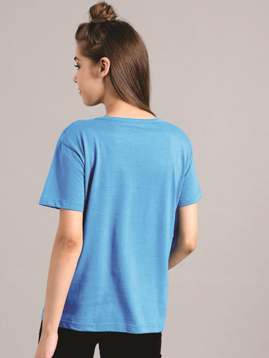 Kotty Women Blue Printed Round Neck T-shirt