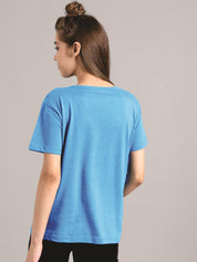 Kotty Women Blue Printed Round Neck T-shirt
