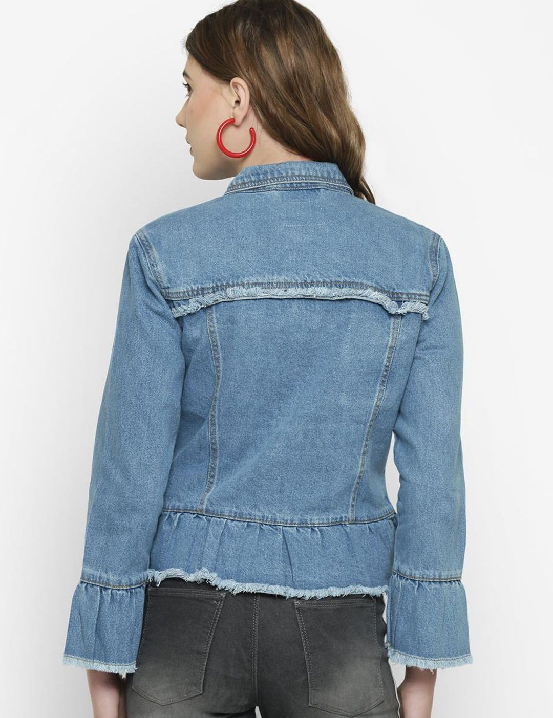 Kotty Women Blue Printed Denim Jacket