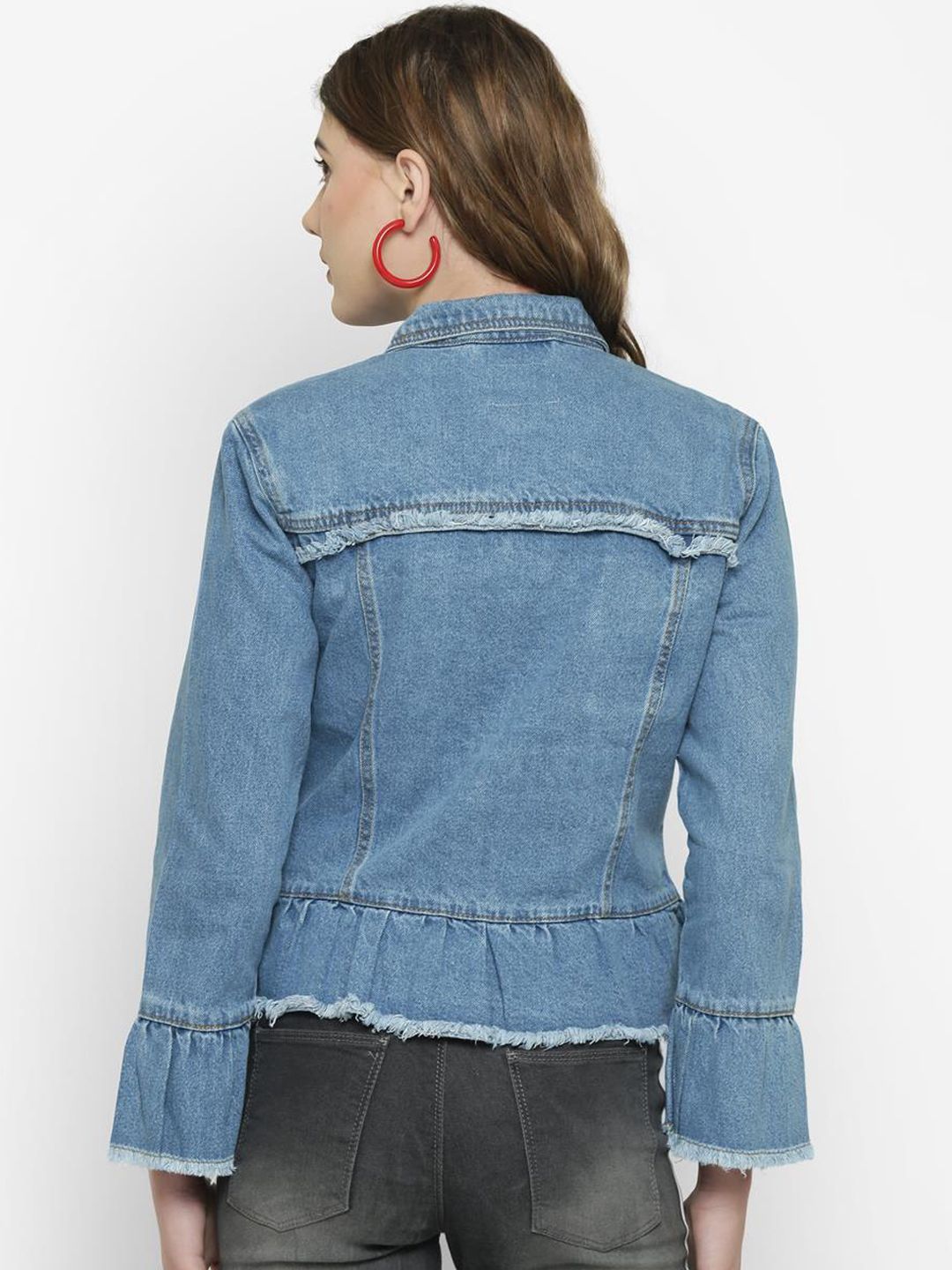 Kotty Women Blue Printed Denim Jacket