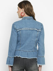 Kotty Women Blue Printed Denim Jacket