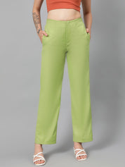 Kotty Women Green Relaxed Straight Leg Fit High-Rise Easy Wash Parallel Trousers