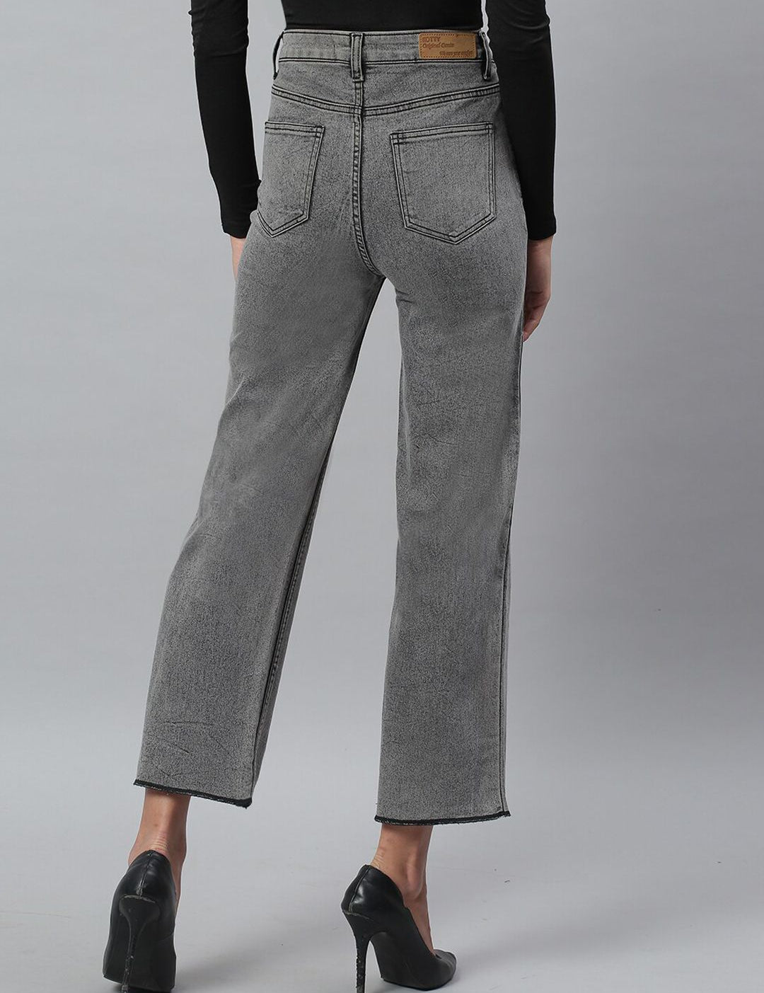 Kotty Women Grey Flared High-Rise Light Fade Stretchable Jeans