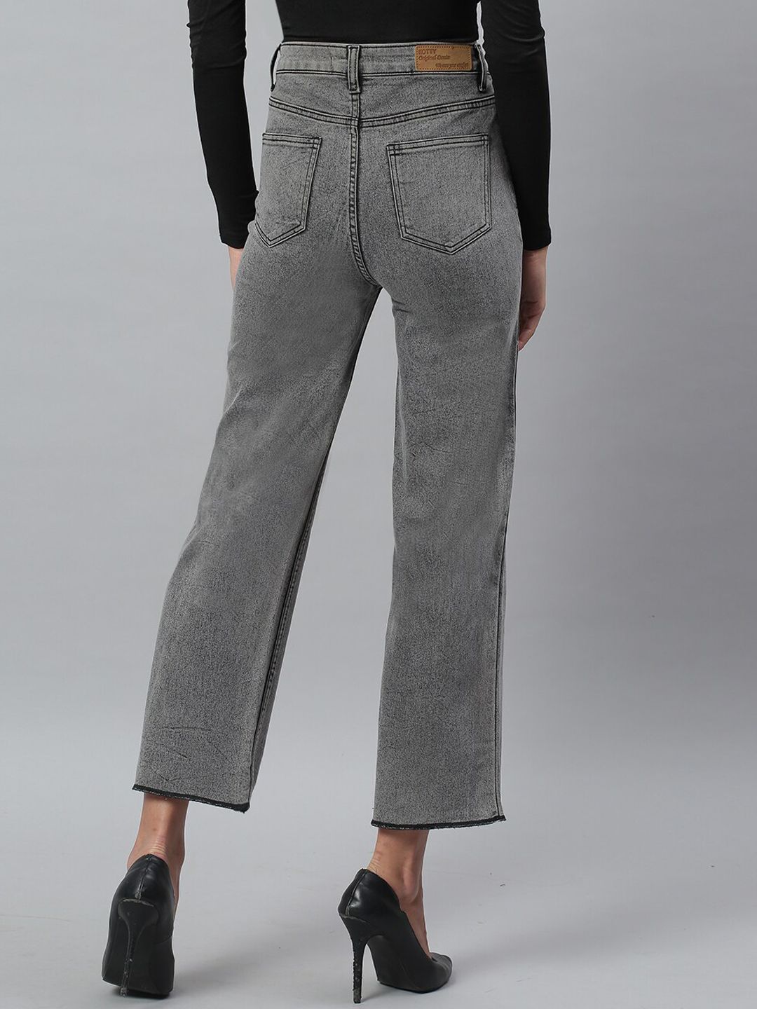 Kotty Women Grey Flared High-Rise Light Fade Stretchable Jeans