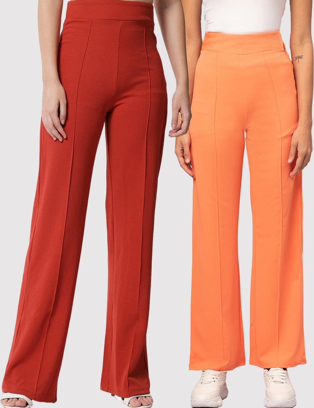 Kotty Women Pack Of 2 Relaxed Straight Leg High-Rise Easy Wash Parallel Trousers