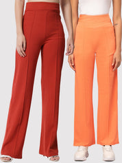 Kotty Women Pack Of 2 Relaxed Straight Leg High-Rise Easy Wash Parallel Trousers