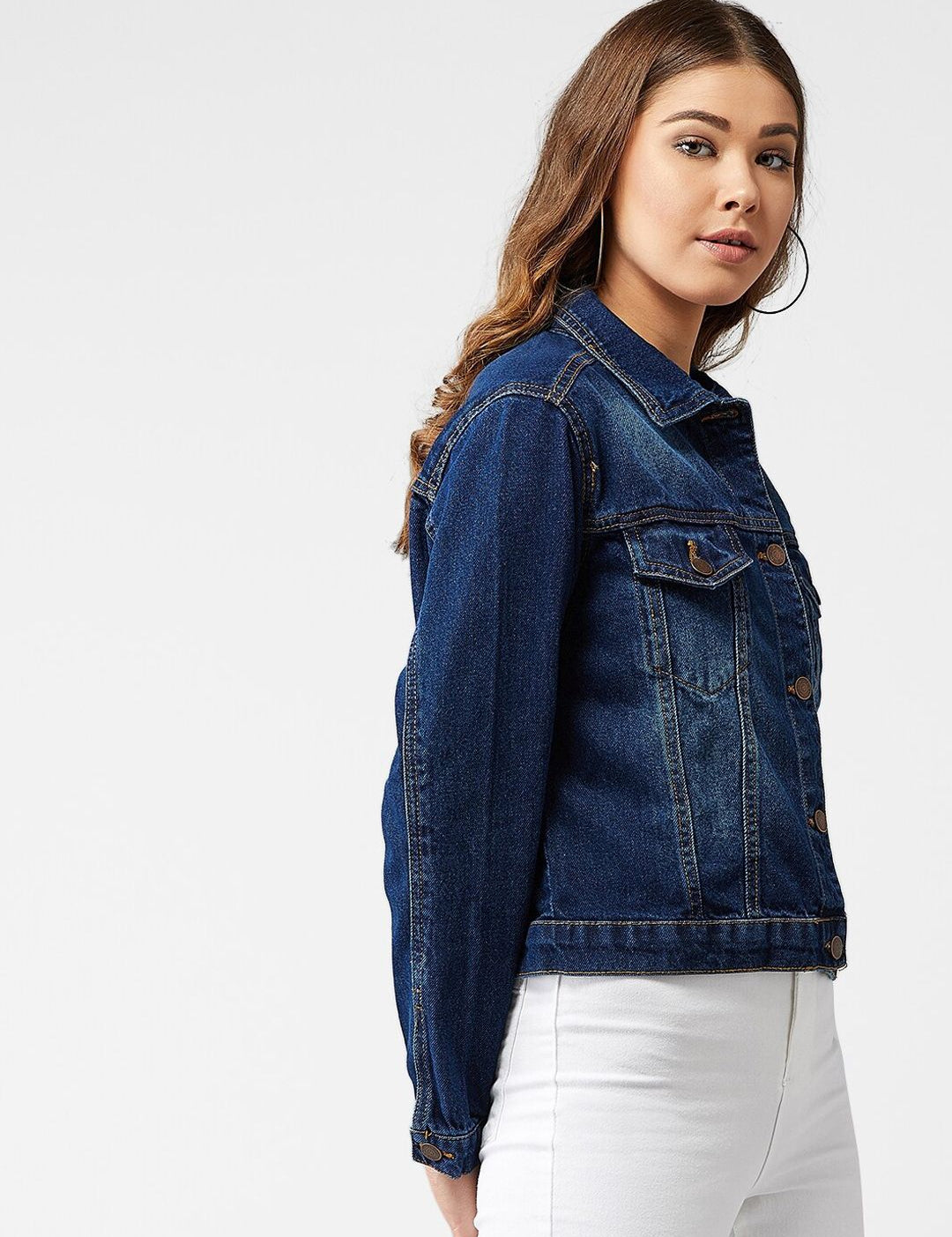 Kotty Women Blue Solid Denim Jacket