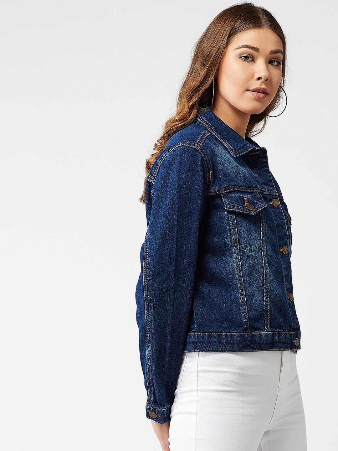Kotty Women Blue Solid Denim Jacket