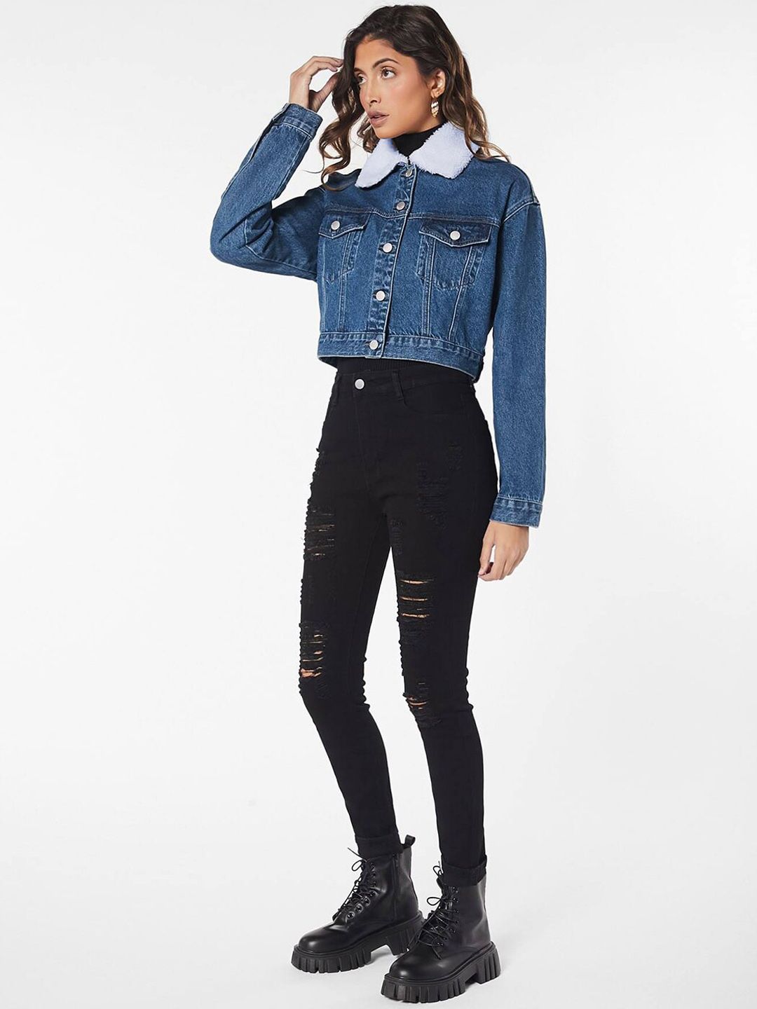 Kotty Washed Crop Cotton Denim Jacket