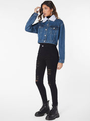 Kotty Washed Crop Cotton Denim Jacket