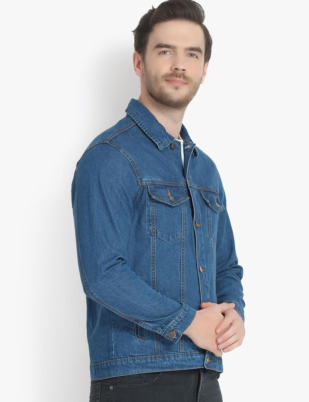 Kotty Men Blue Solid Denim Jacket