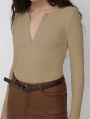 Kotty Women V-Neck Long Sleeves Fitted Top