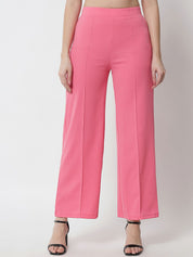 Kotty Women Pink Solid Relaxed Straight Fit High-Rise Parallel Trousers