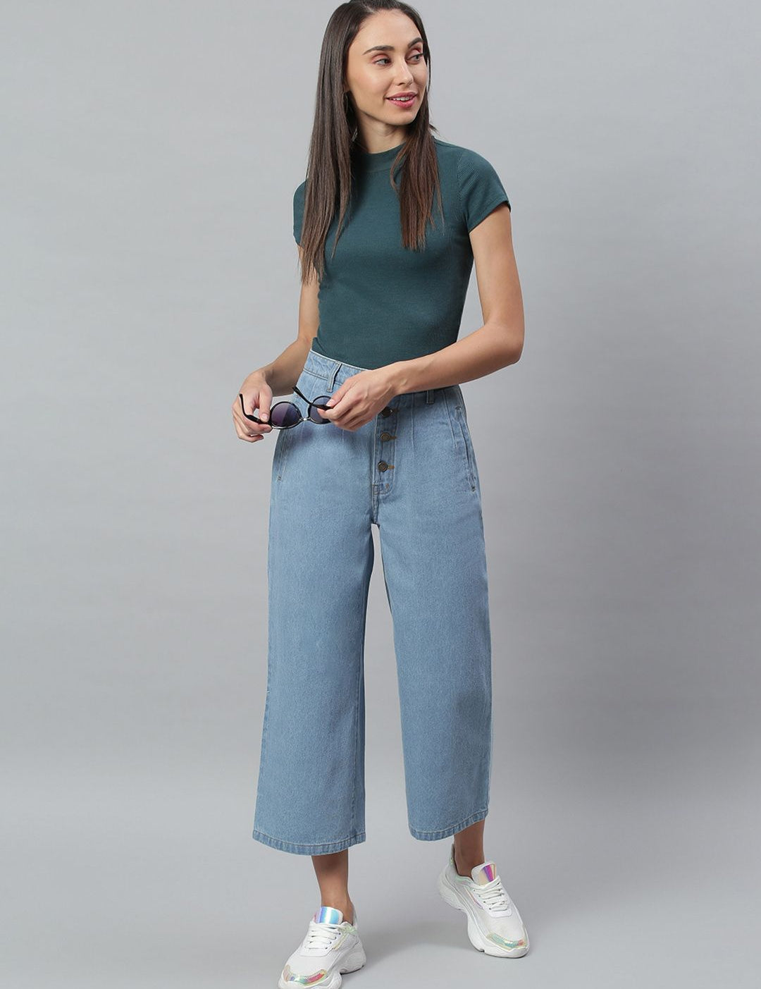 Kotty Women Blue Flared High-Rise Cotton Clean Look Jeans