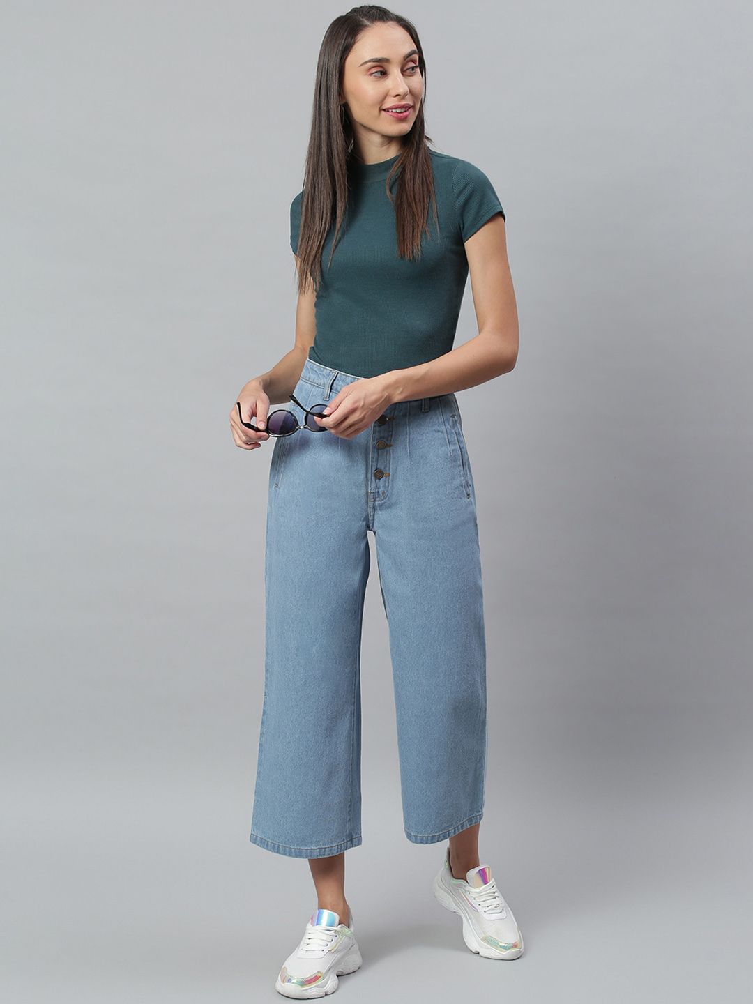 Kotty Women Blue Flared High-Rise Cotton Clean Look Jeans