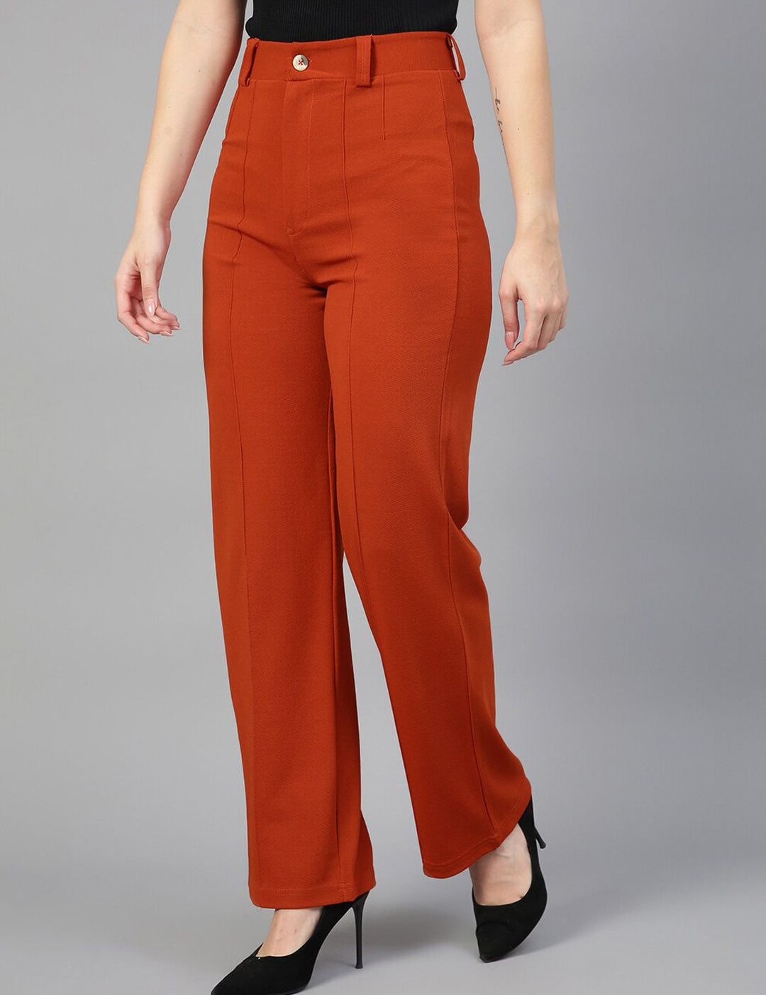 KOTTY BIZwear Women Relaxed Straight Leg Straight Fit High-Rise Easy Wash Trousers