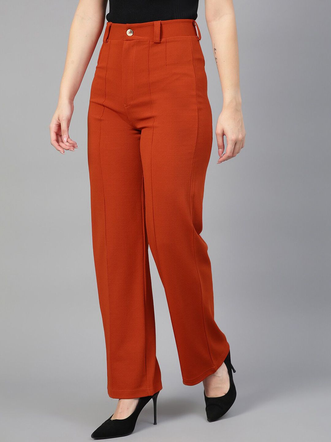 KOTTY BIZwear Women Relaxed Straight Leg Straight Fit High-Rise Easy Wash Trousers