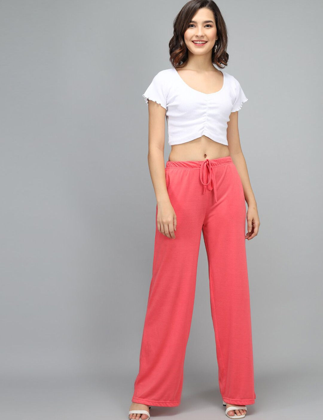 Kotty Women Pink Loose Fit High-Rise Parallel Trousers