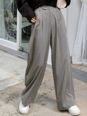 Kotty Women Grey Relaxed Straight Leg High-Rise Pleated Trousers