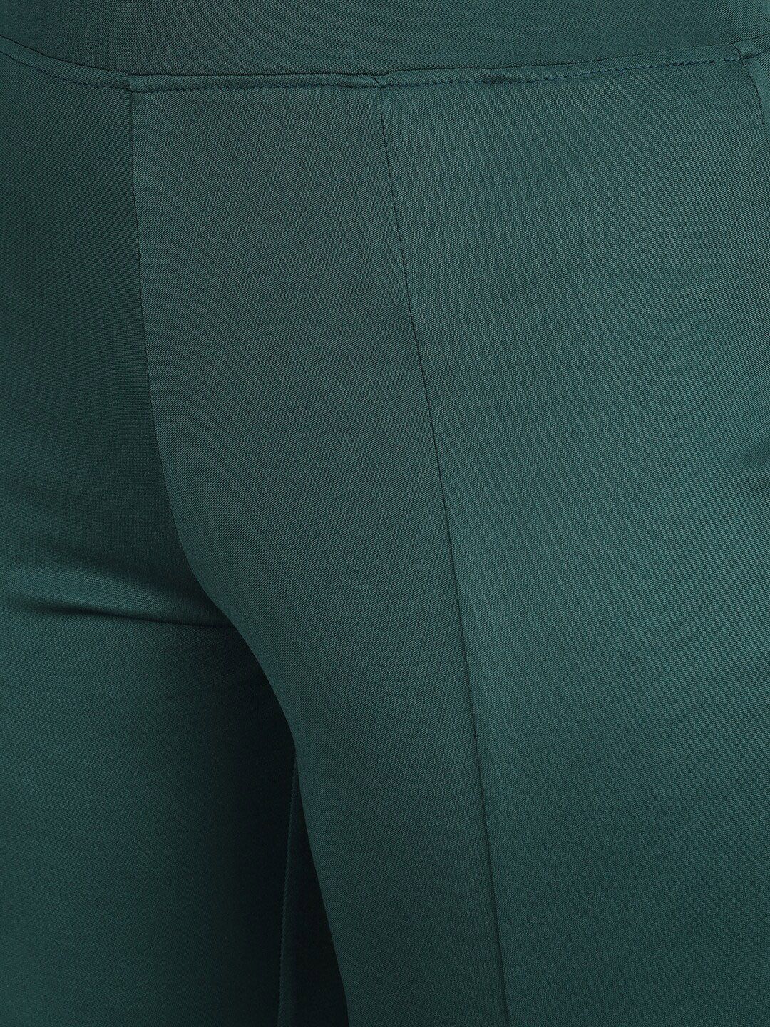 Kotty Women Olive Green Flared High-Rise Bootcut Trousers