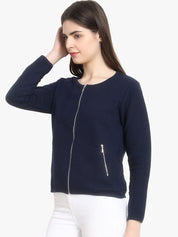 Kotty Women Navy Blue Self Design Lightweight Tailored Jacket