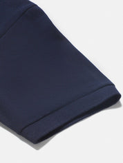 Kotty Navy Blue Grey Colourblocked Polo Collar T-Shirt