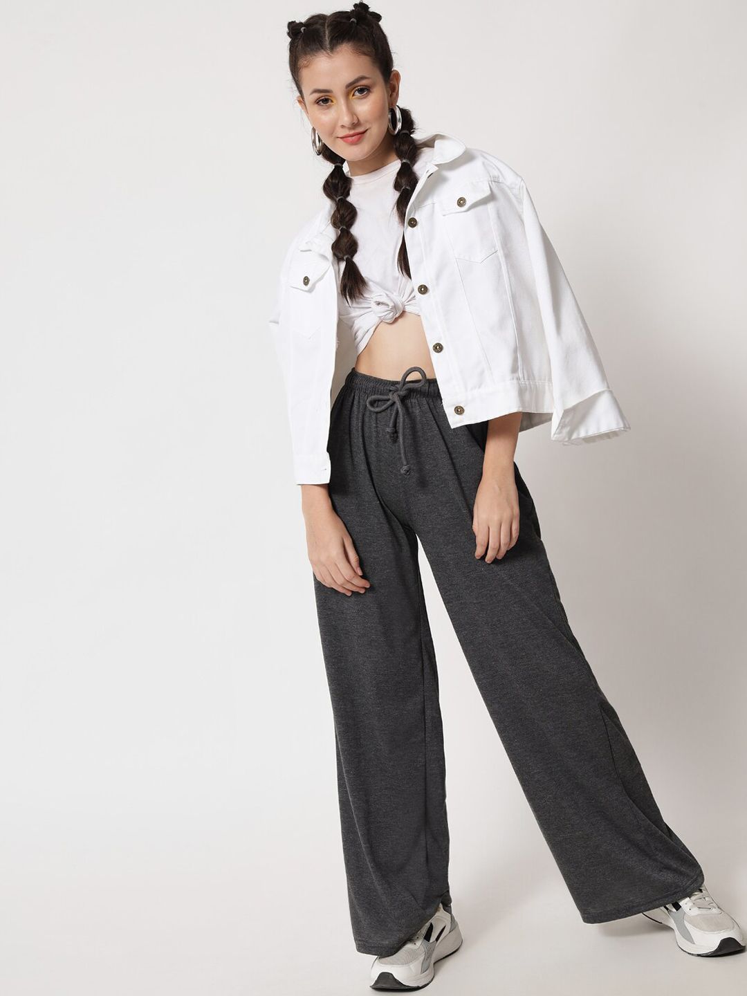 Kotty Women Grey Relaxed High-Rise Easy Wash Trousers