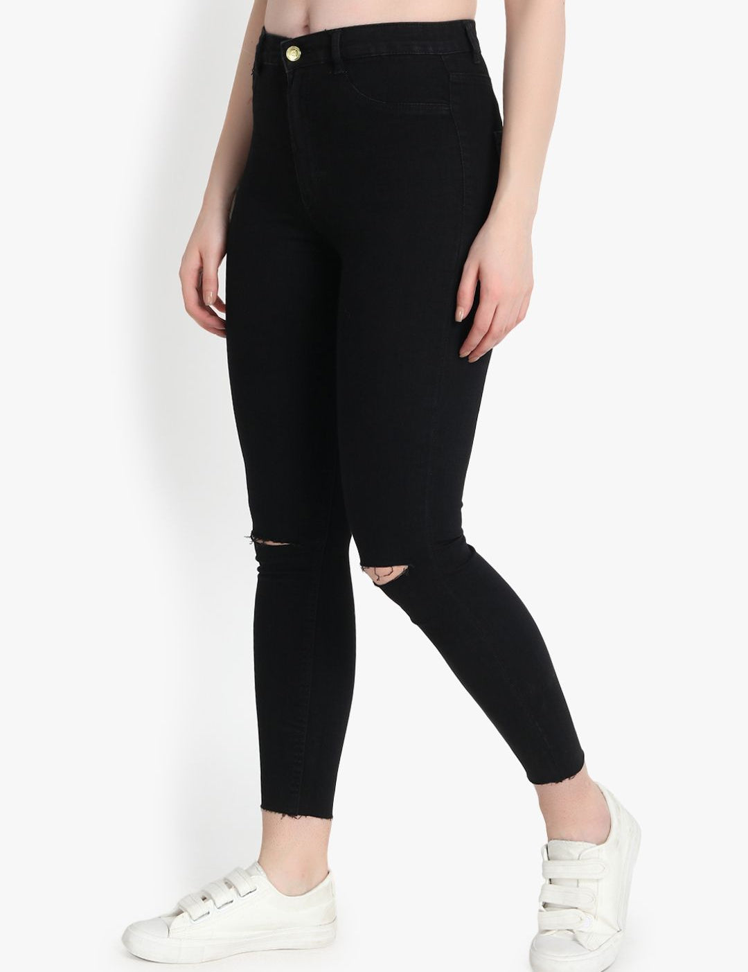 Kotty Women Black Skinny Fit High-Rise Slash Knee Jeans