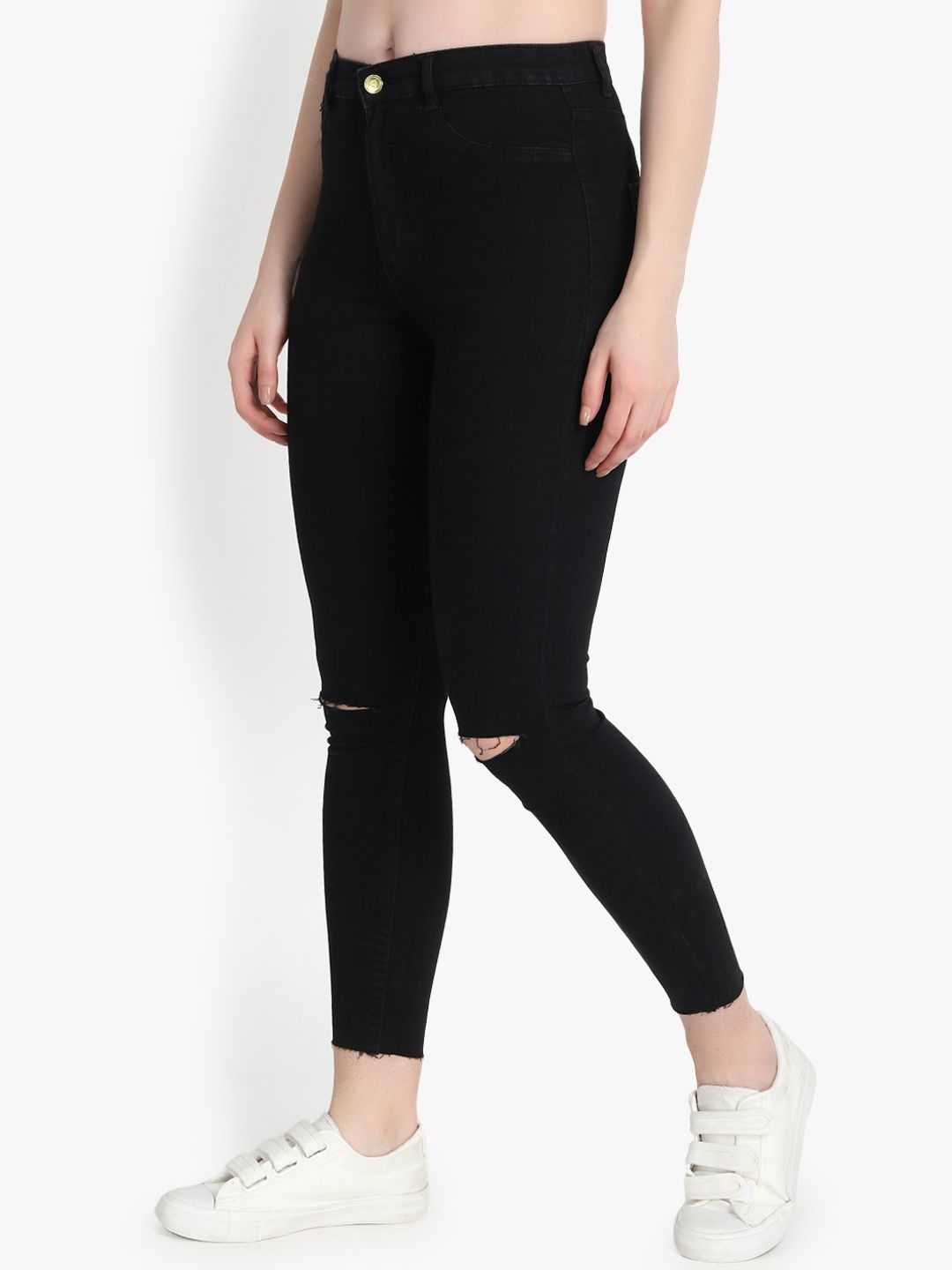 Kotty Women Black Skinny Fit High-Rise Slash Knee Jeans