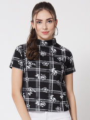 Kotty Black & White Floral Print Monochrome Boxy Crop Top