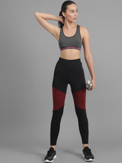 Kotty Women Black & Maroon Colourblocked Ankle-Length Tights