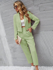 KOTTY BIZwear Green Notched Lapel Collar Long Sleeves Blazer With Trouser