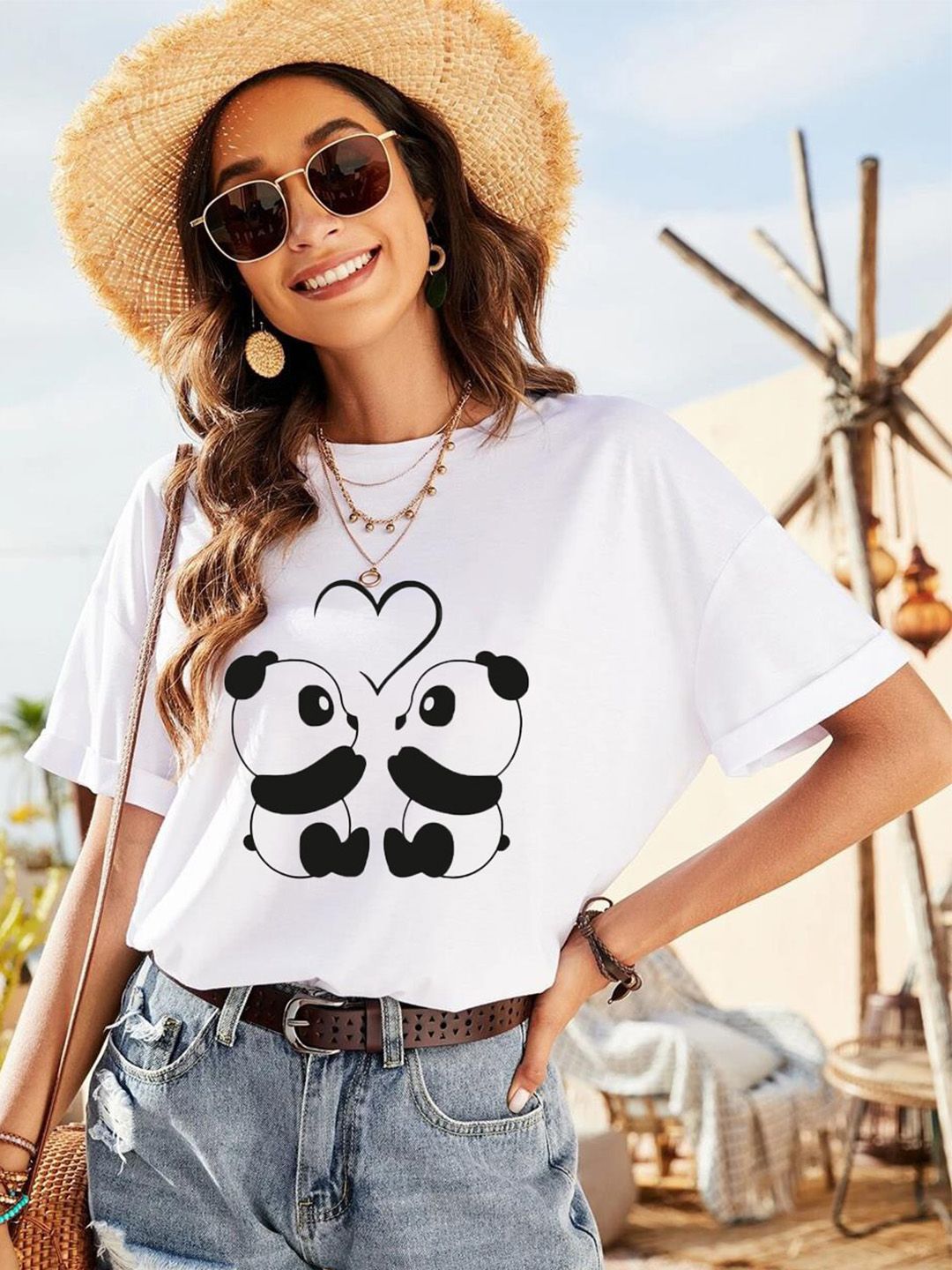 Kotty Graphic Printed Round Neck Drop-Shoulder Sleeves Oversized T-shirt