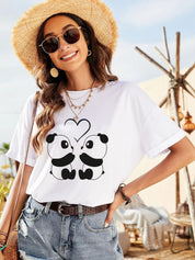 Kotty Graphic Printed Round Neck Drop-Shoulder Sleeves Oversized T-shirt