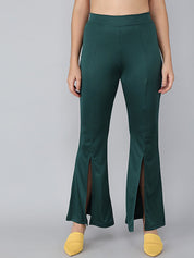 Kotty Women Green Solid Flared High-Rise Bootcut Trousers