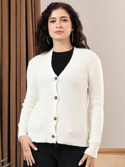 Kotty Women Ribbed V-Neck Long Sleeves Cardigan